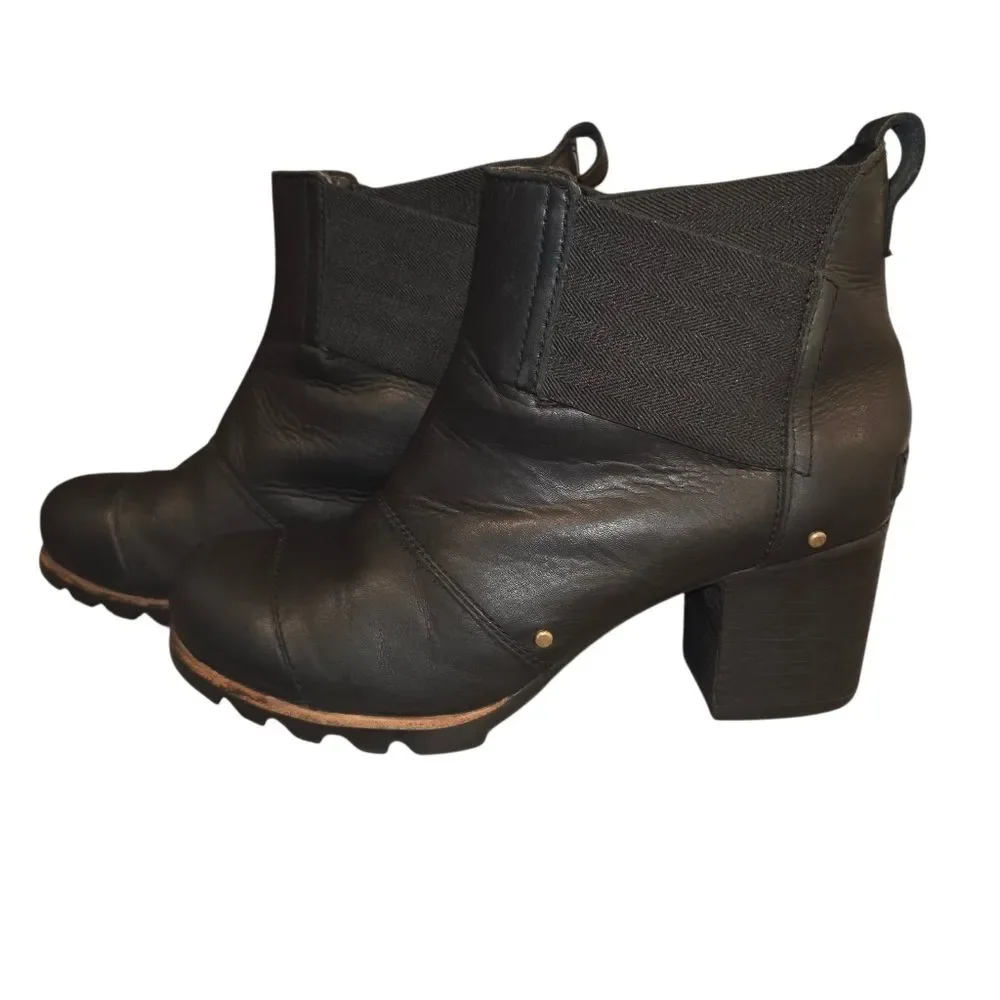 SOREL Womens Addington Chelsea Black Leather Chunky Heel Boots Size 9